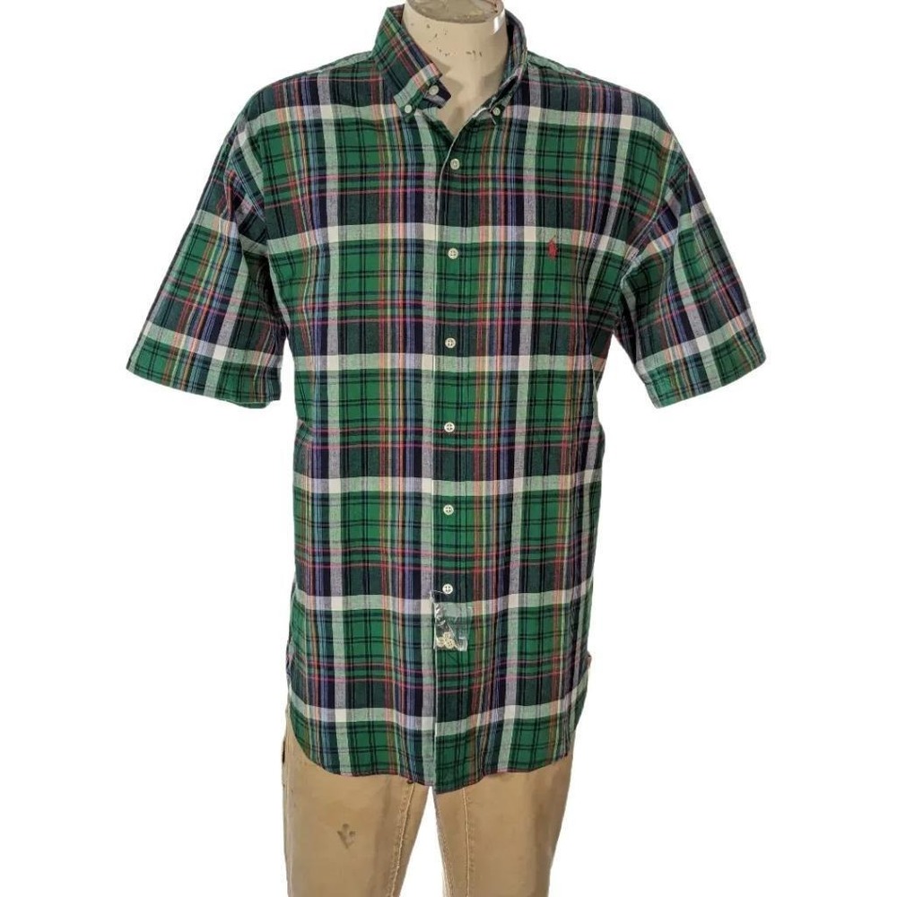 VTG Polo Ralph Lauren Blake Cotton Plaid Short Sleeve Button Down Shirt L NWT